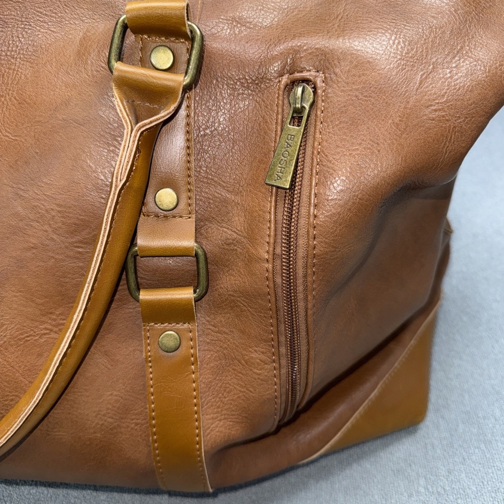 BAOSHA Brown Faux Leather Weekender Duffel Travel Bag Carry On Overnight Large - Picture 3 of 9